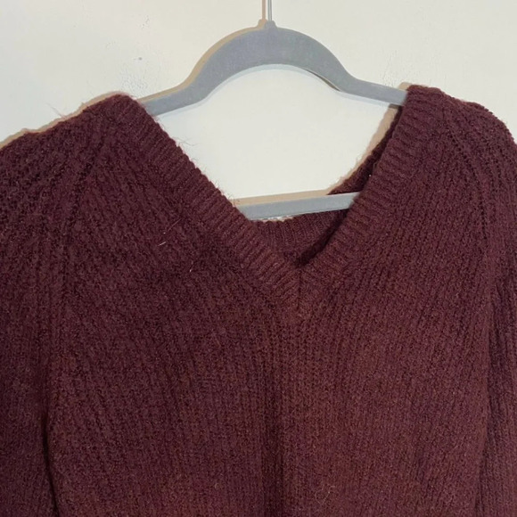 Blue Rain Maroon Burgundy Red V-Neck Long Oversized Knit Chunky Sweater Sz Small - Picture 5 of 5